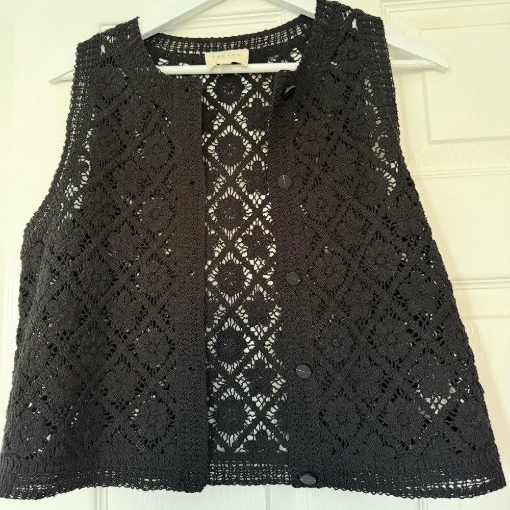 Sezane Black Crochet Knit Tank Vest